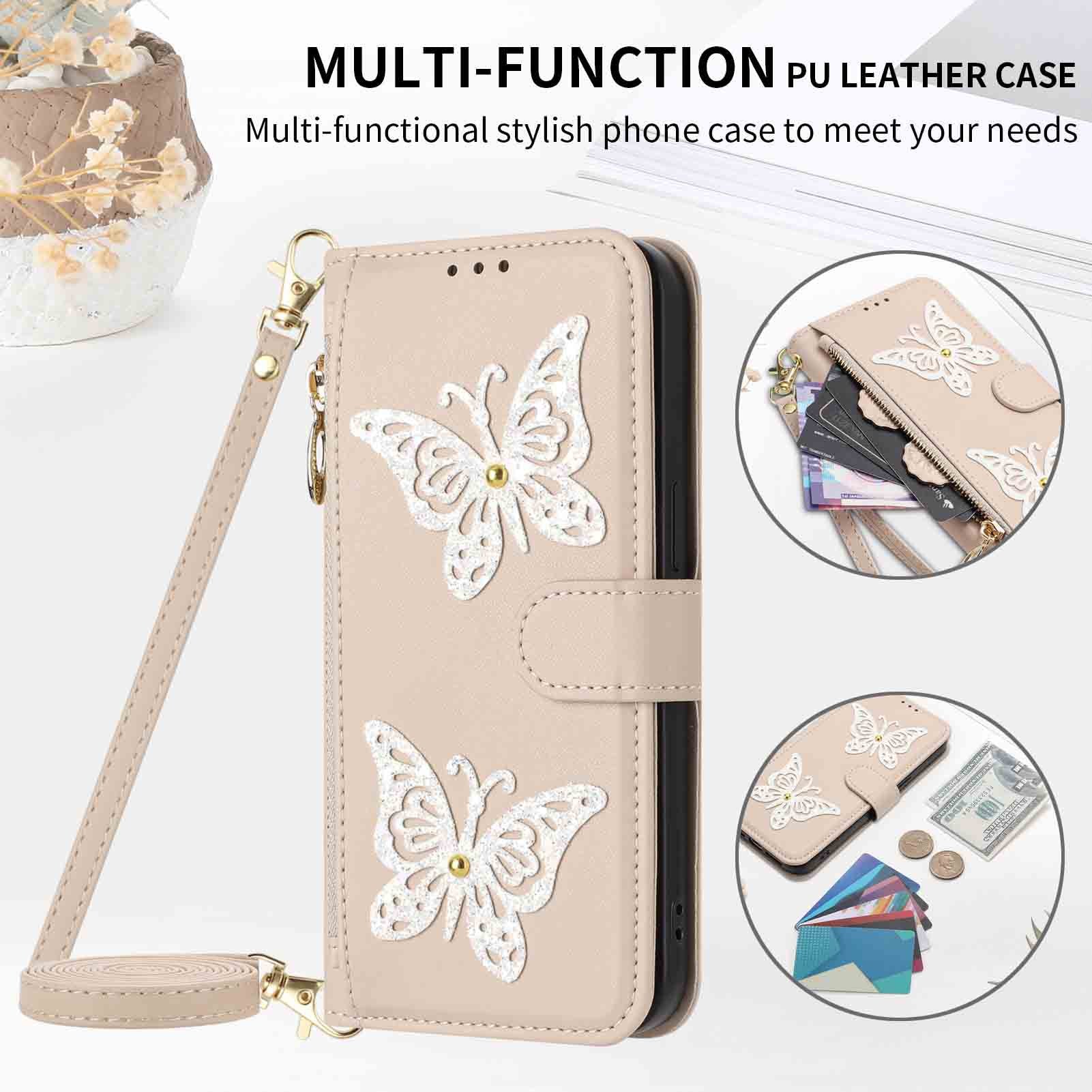 Glitter Butterfly Flip Wallet Case for iPhone
