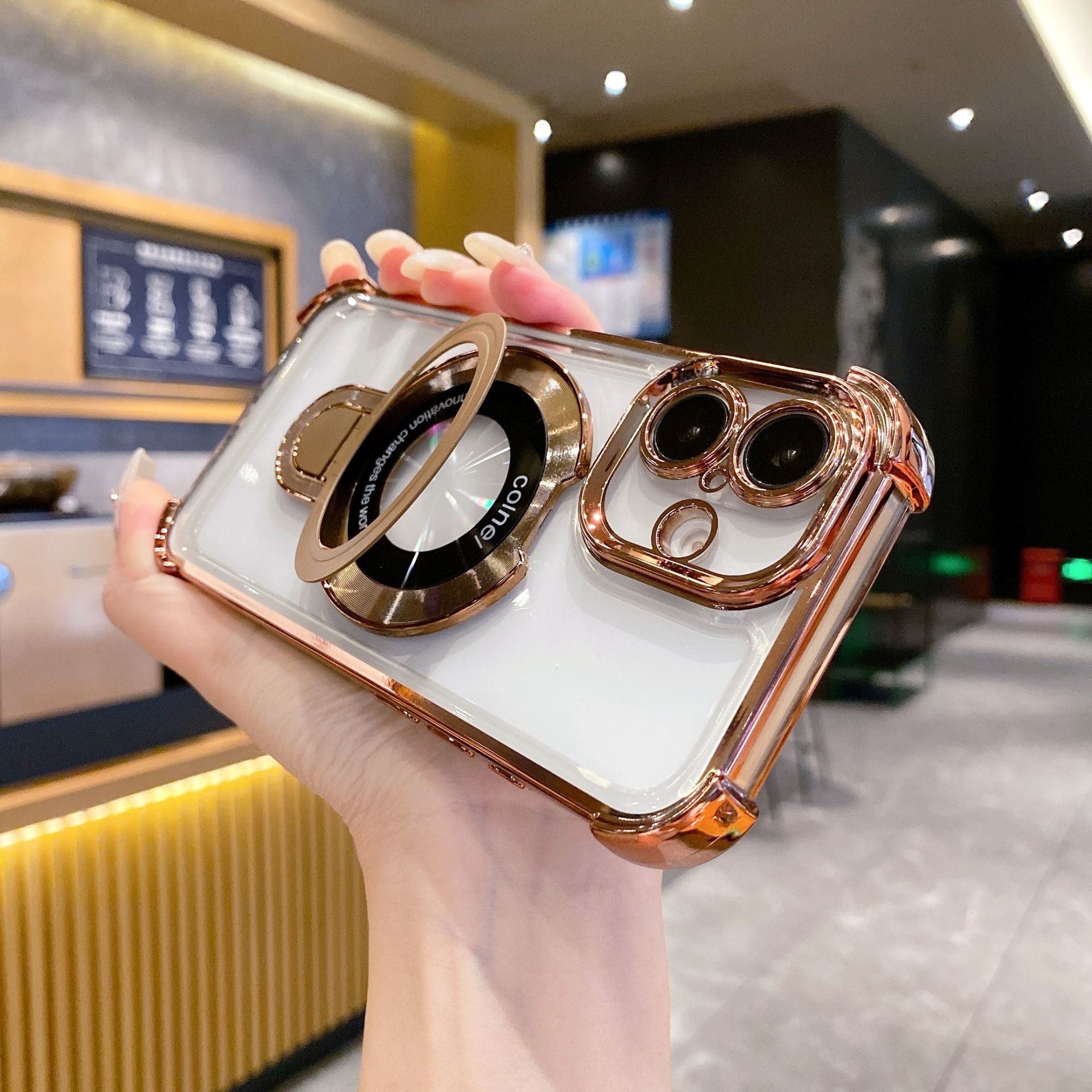 Magsafe Magnetic Plating Holder Stand Clear Shockproof Case for iPhone