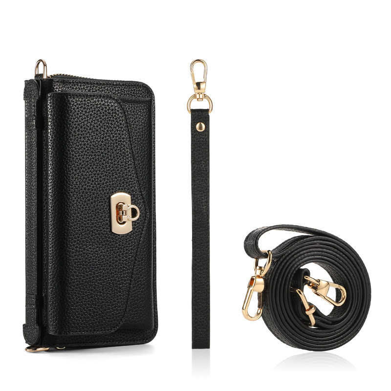 RFID Lychee Pattern Crossbody Magnetic Wallet Case for iPhone