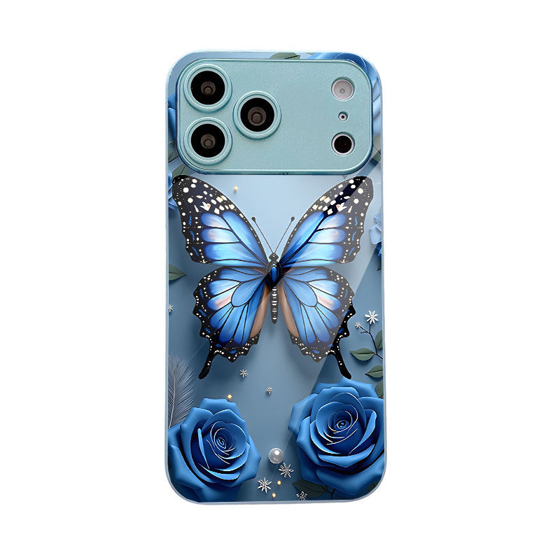 Rose-Blue Butterfly Pattern Hard Case for iPhone.