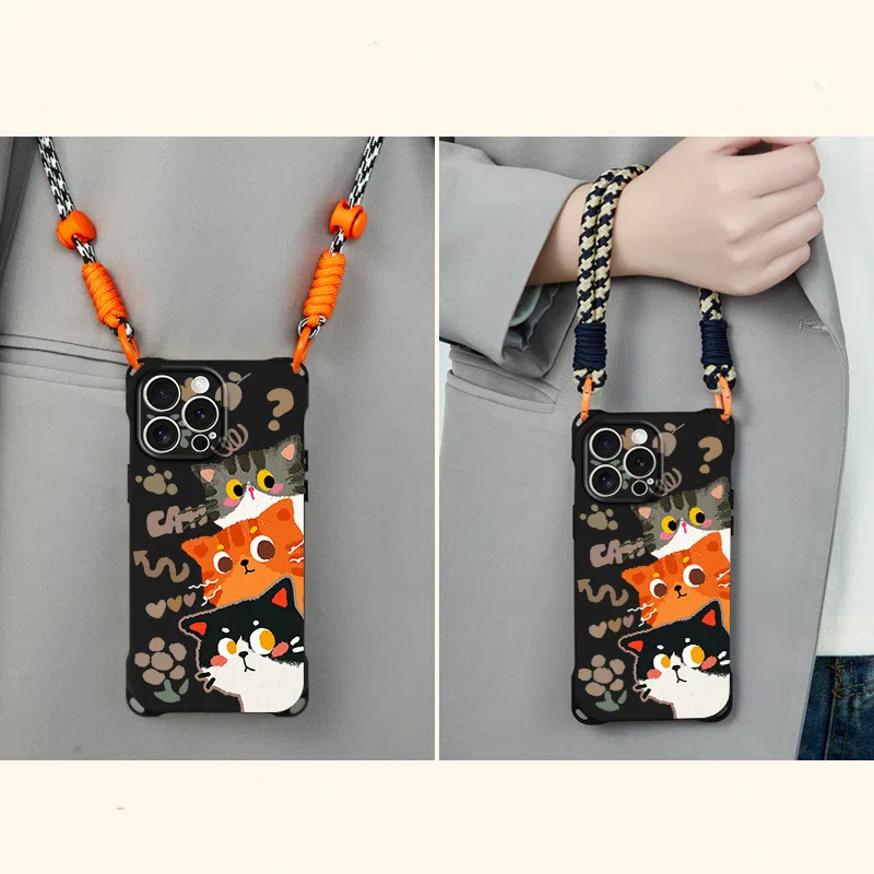 Cute cat lanyard phone case  For iPhone
