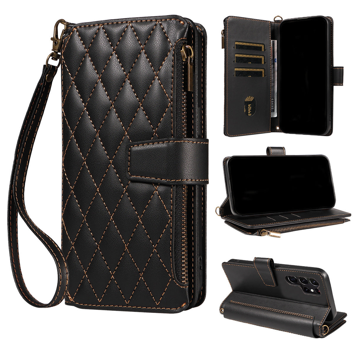 Zipper Insert Card Strap Hanging Rope Case For Samsung