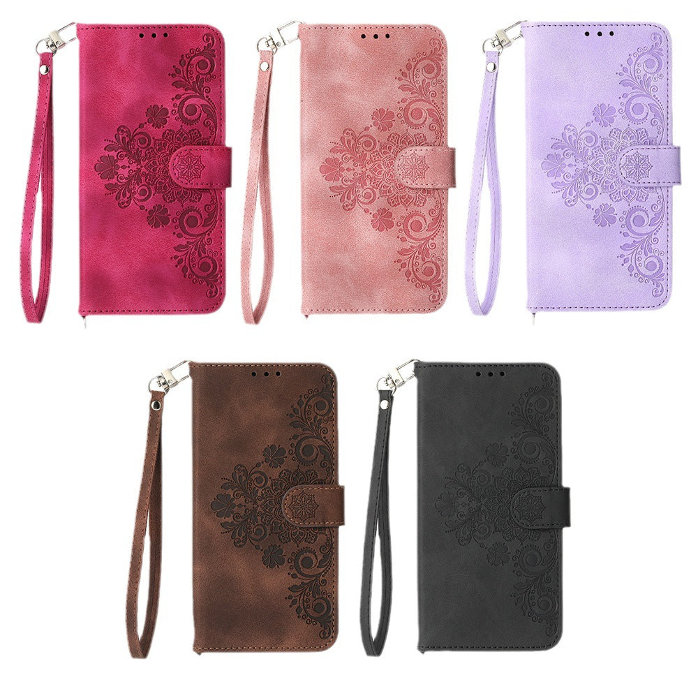 Multifunctional card slot embossed wallet case for iPhone