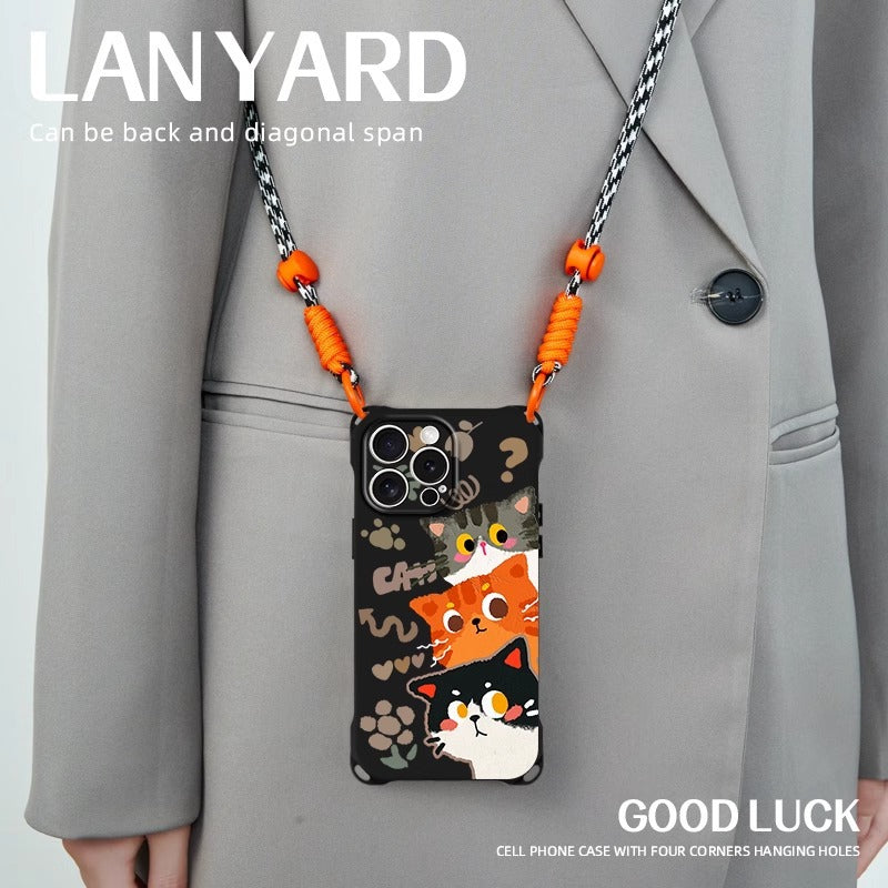 Cute cat lanyard phone case  For iPhone