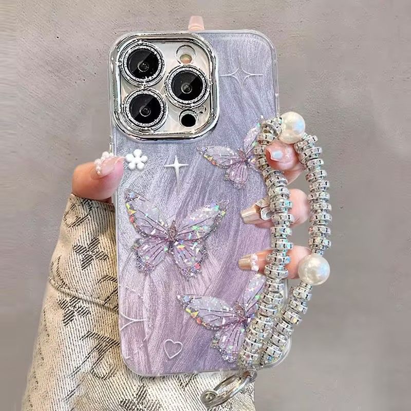 Lanyard laser butterfly phone case For iPhone