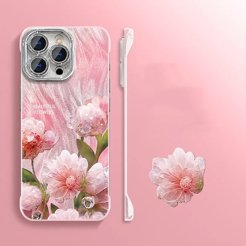 Flower borderless stand phone case For iPhone