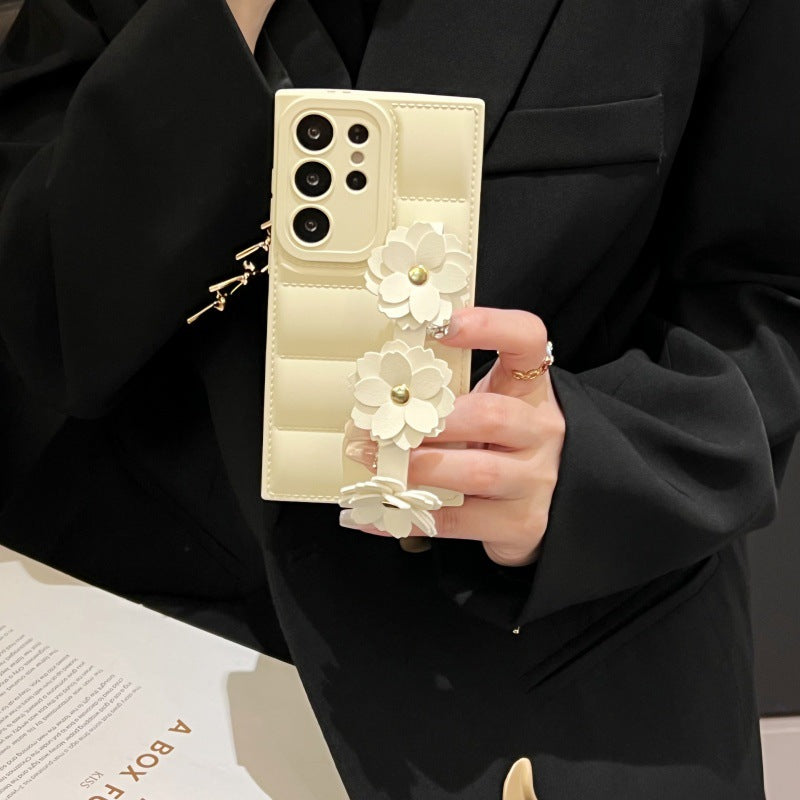 Floral Wrist Strap Down Jacket Case for Samsung