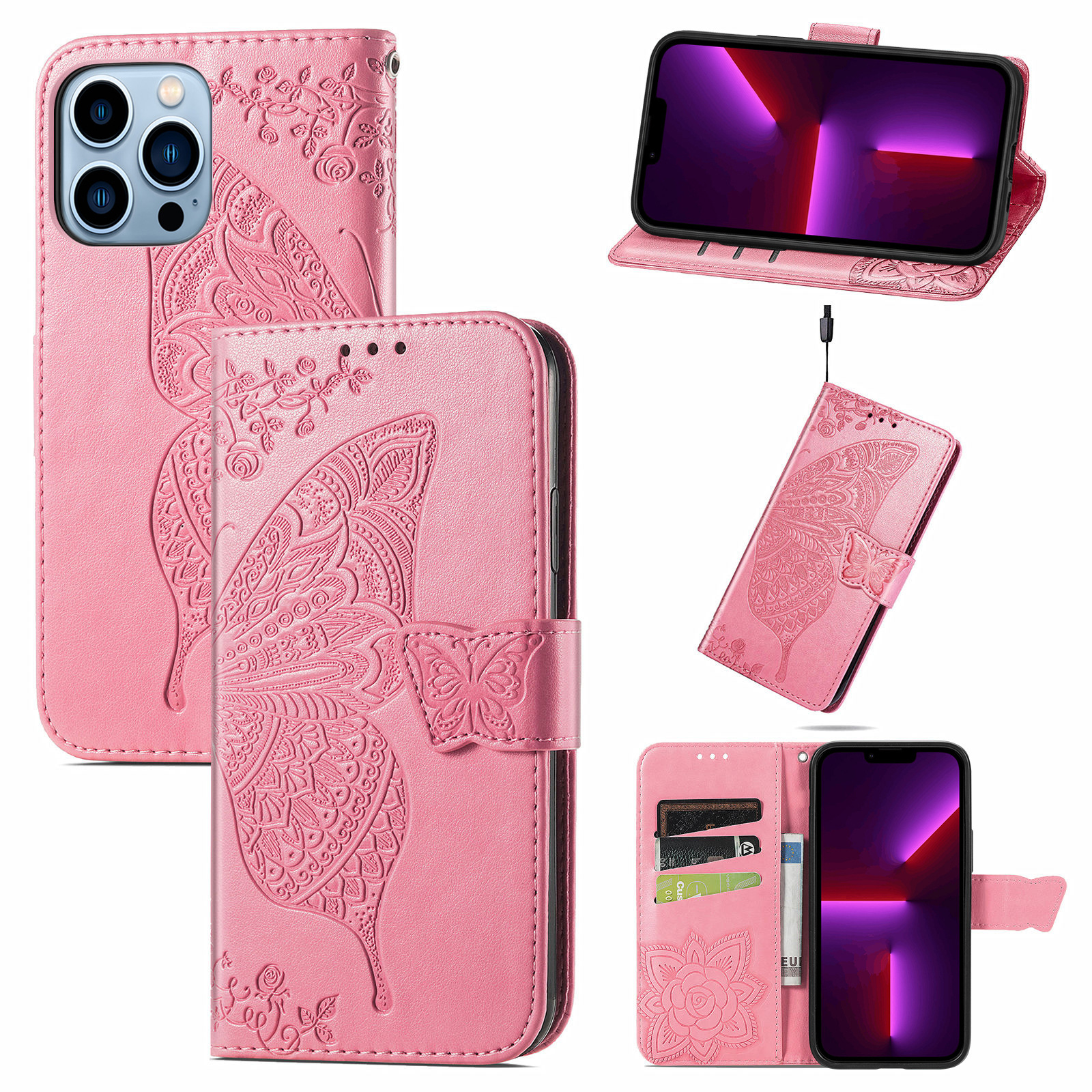 Embossed Flip Leather Wallet Case for iPhone