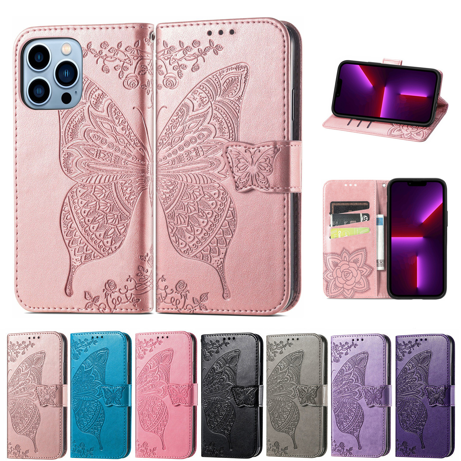Embossed Flip Leather Wallet Case for iPhone