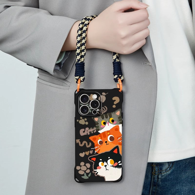 Cute cat lanyard phone case  For iPhone