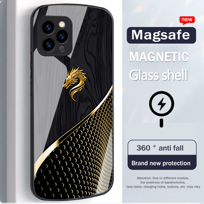 Magsafe Wood Grain Dragon Flying Oval Case For iPhone