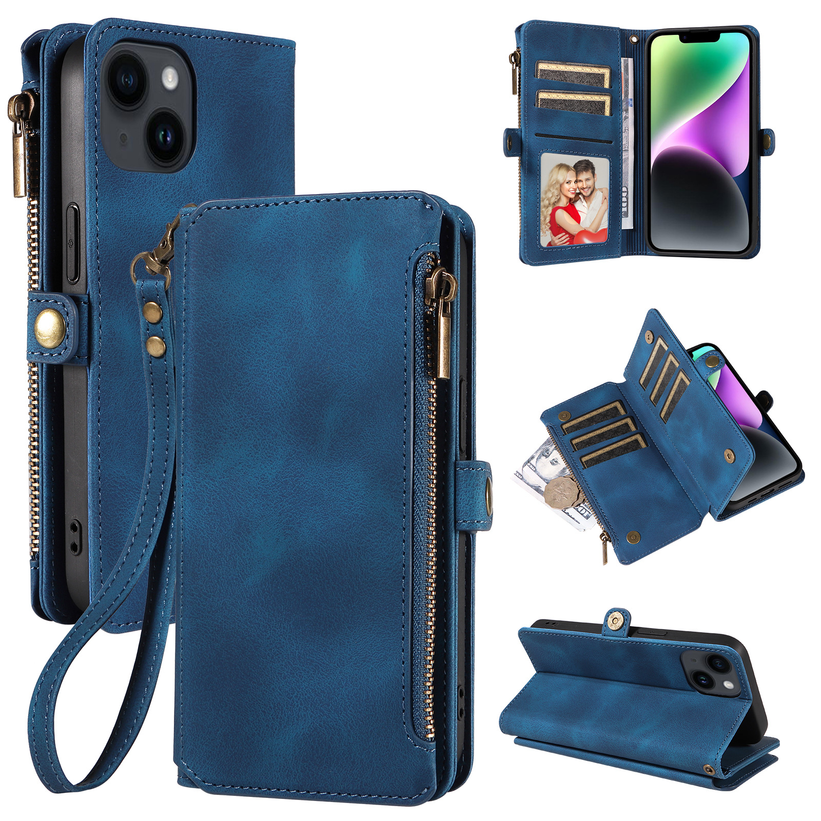 Flip Zip Leather Wallet Case for Samsung