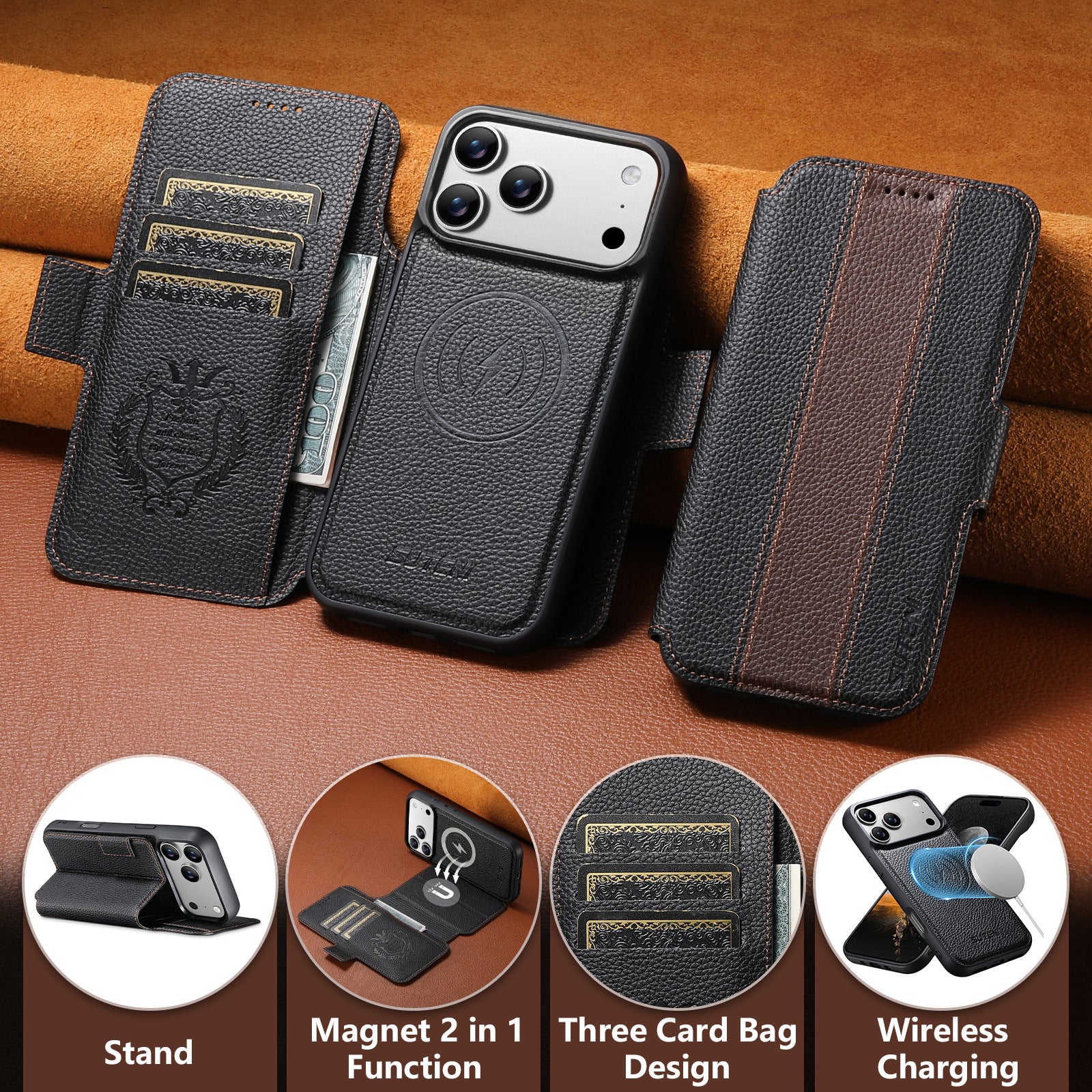 Magsafe magnetic 2-in-1 flip wallet case For iPhone