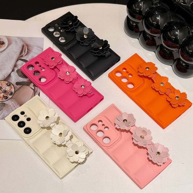 Floral Wrist Strap Down Jacket Case for Samsung