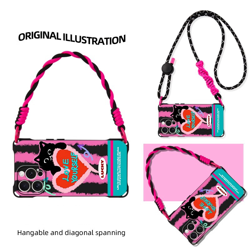 Cute cat lanyard phone case  For iPhone