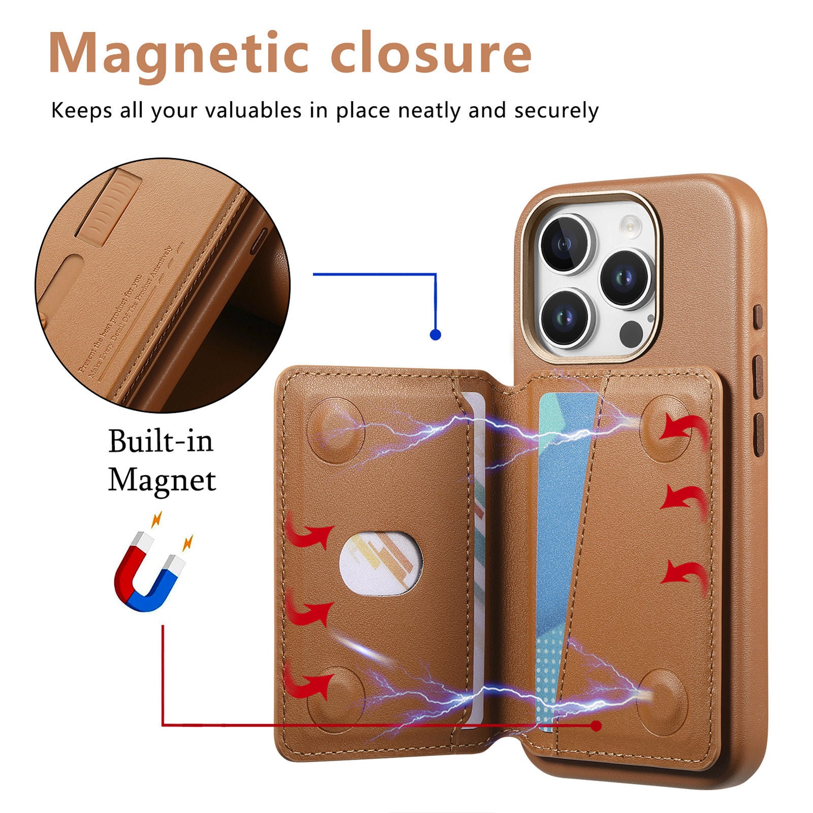 Card holder leather magnetic case for iPhone