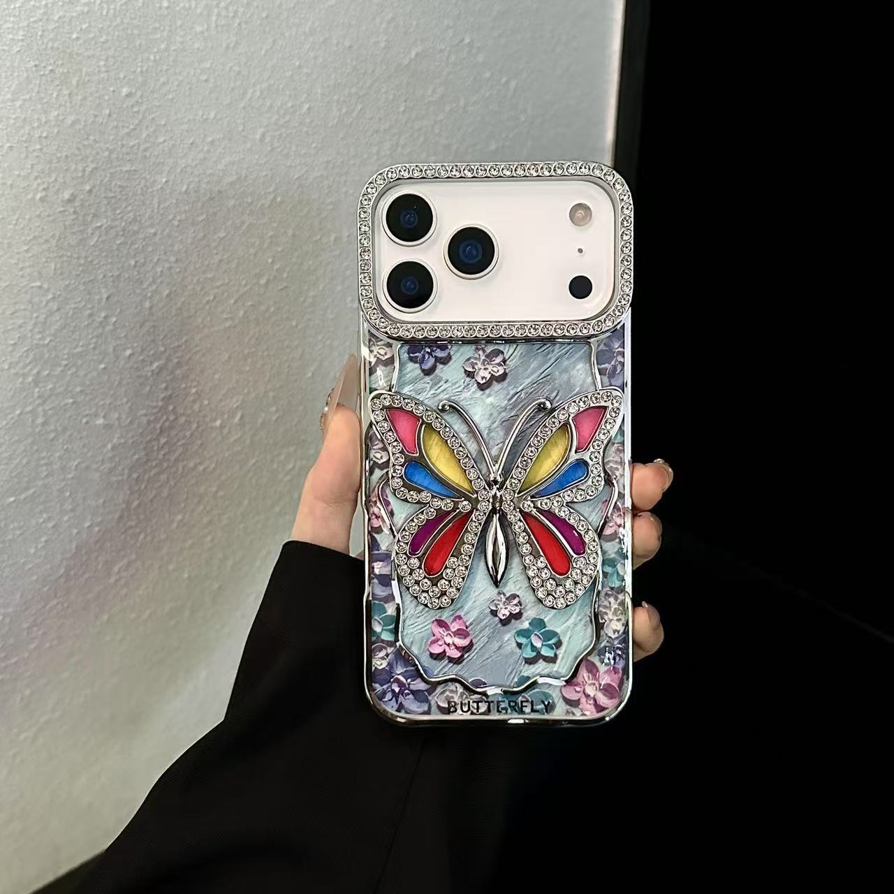 Electroplated rhinestone butterfly case for iPhone