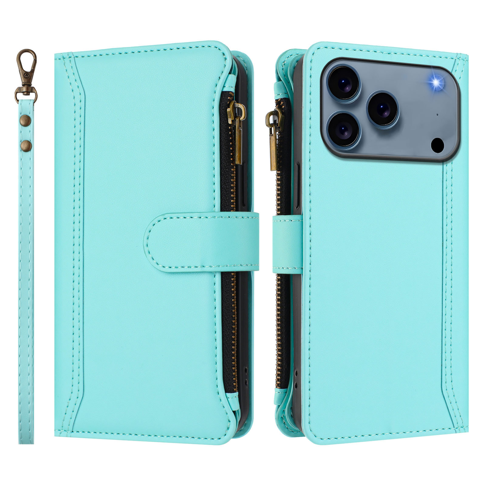 9-Card Flip Leather Zipper Wallet Case For iPhone