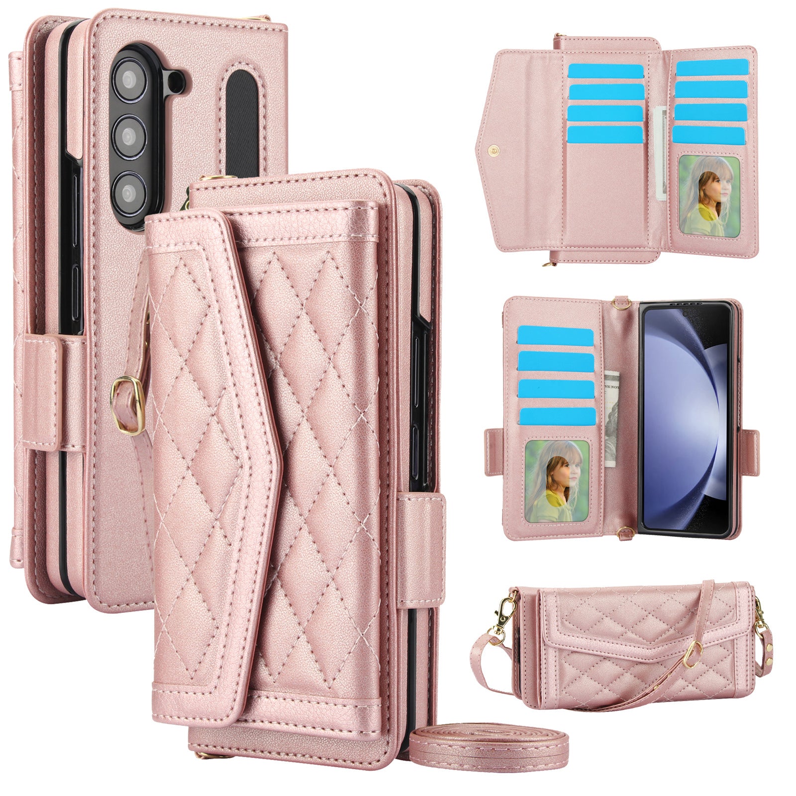 Crossbody splicing folding with pen slot case For Samsung ZFOLD