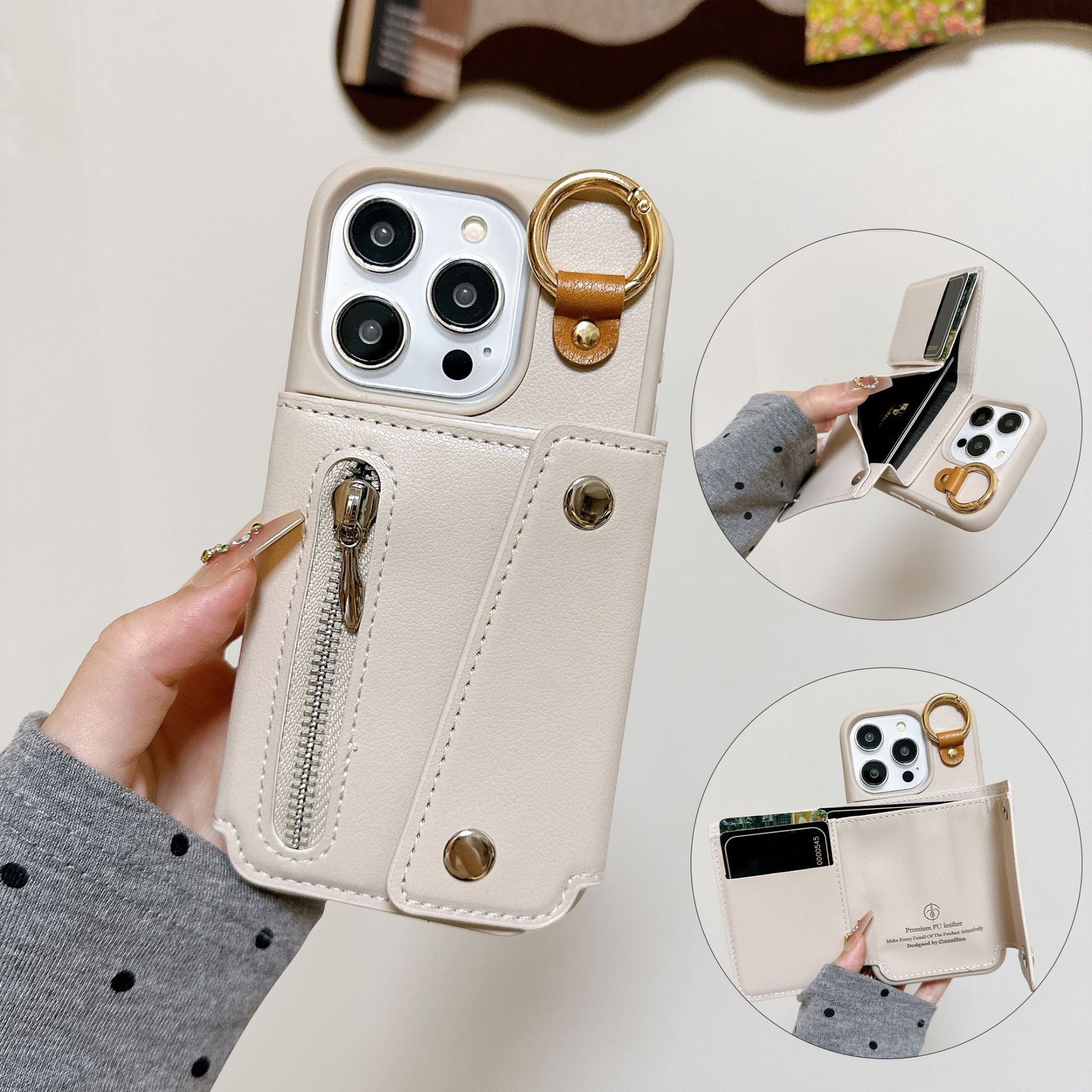 Lychee pattern faux leather wallet case for iPhone