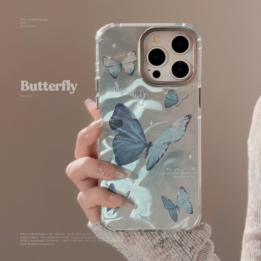 Water ripple blue butterfly anti-fall case For iPhone