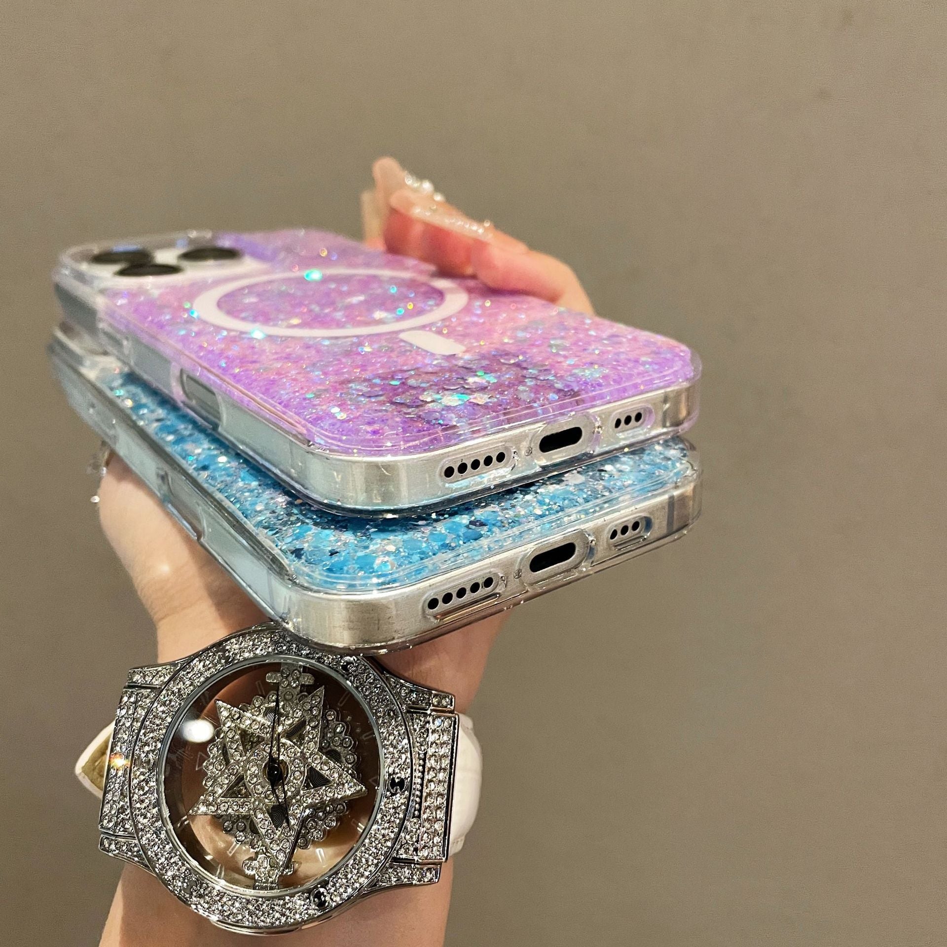 Shell pattern glitter gradient magnetic case for iPhone