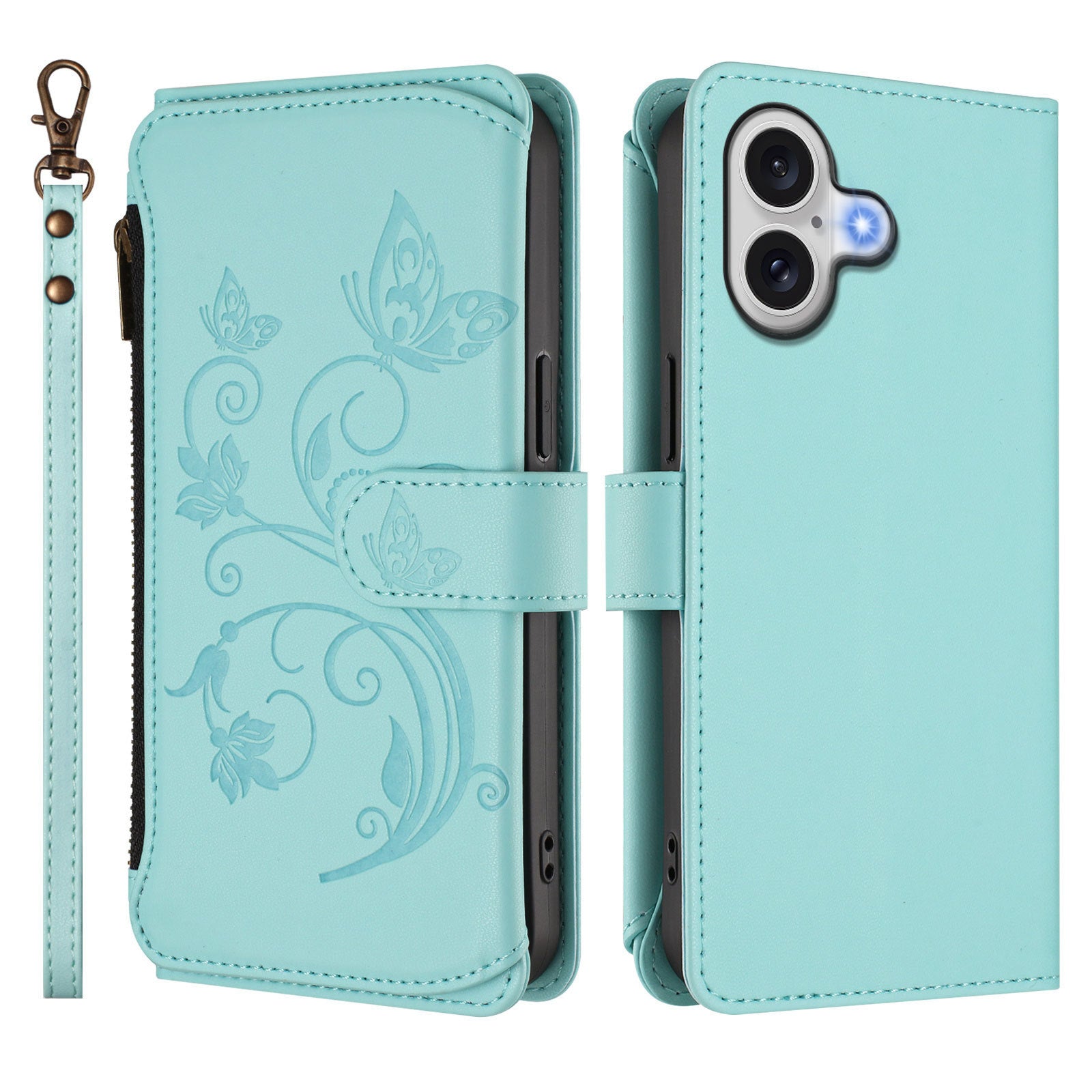Butterfly Love Flower Embossed Crossbody Wallet Case for iPhone