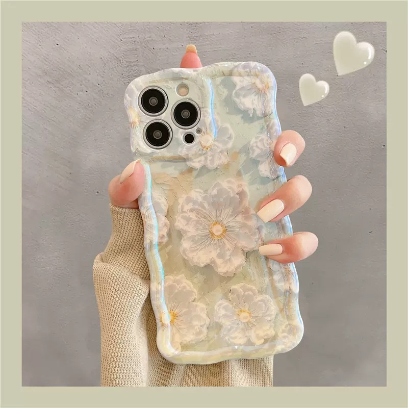 Twisted edge oil painting flower silicone shockproof case for iPhone