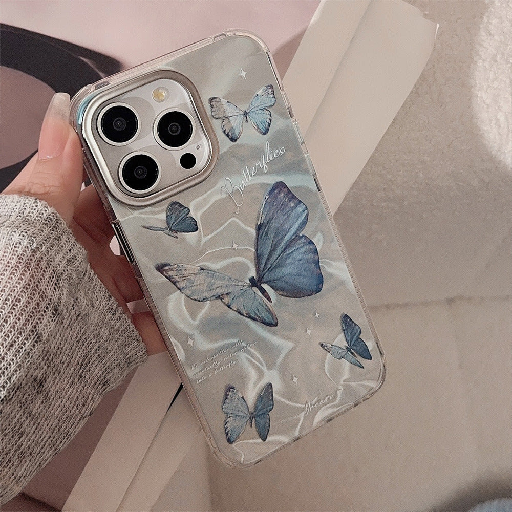 Water ripple blue butterfly anti-fall case For iPhone