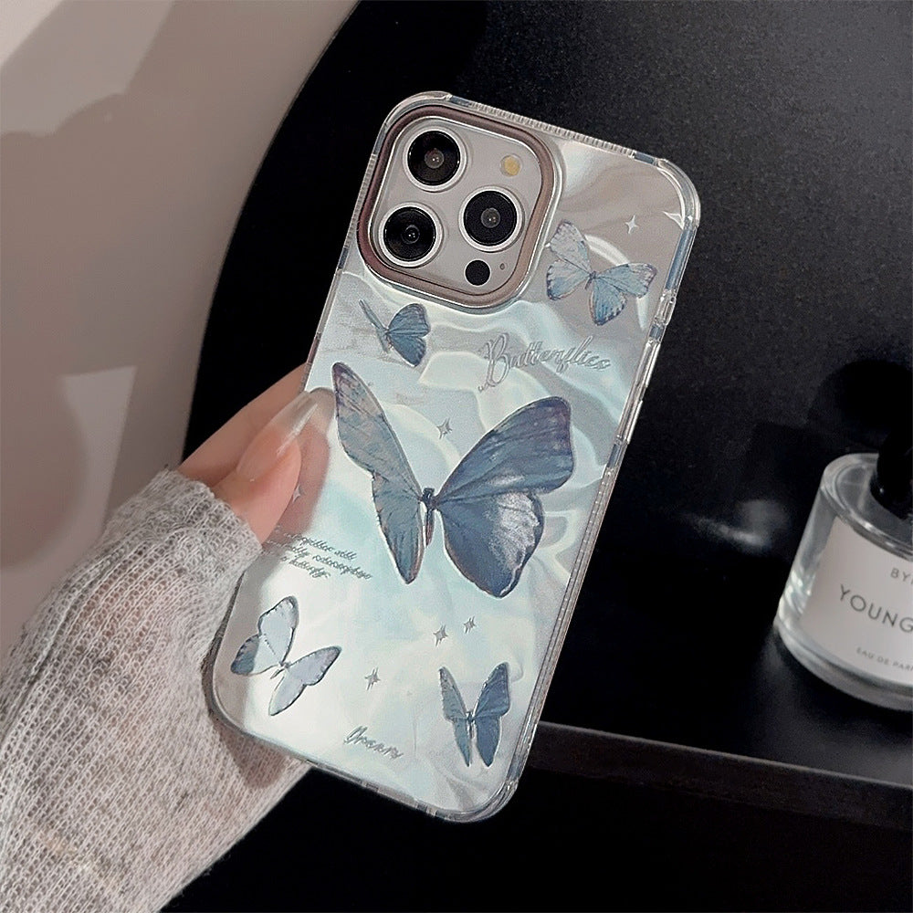 Water ripple blue butterfly anti-fall case For iPhone