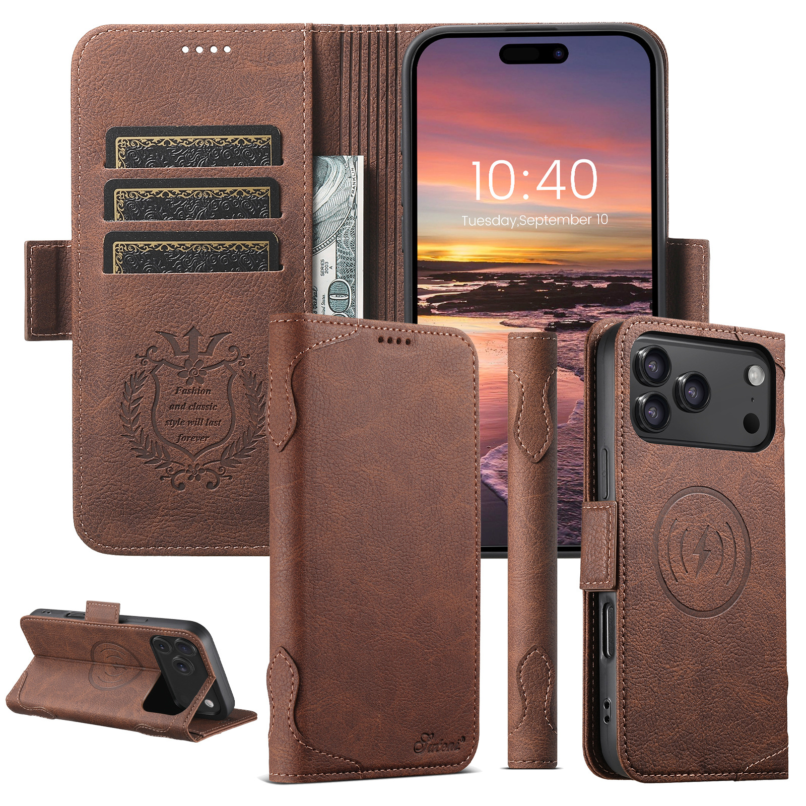 Flip Leather Wallet Magsafe Wireless Charge Cover For iPhone
