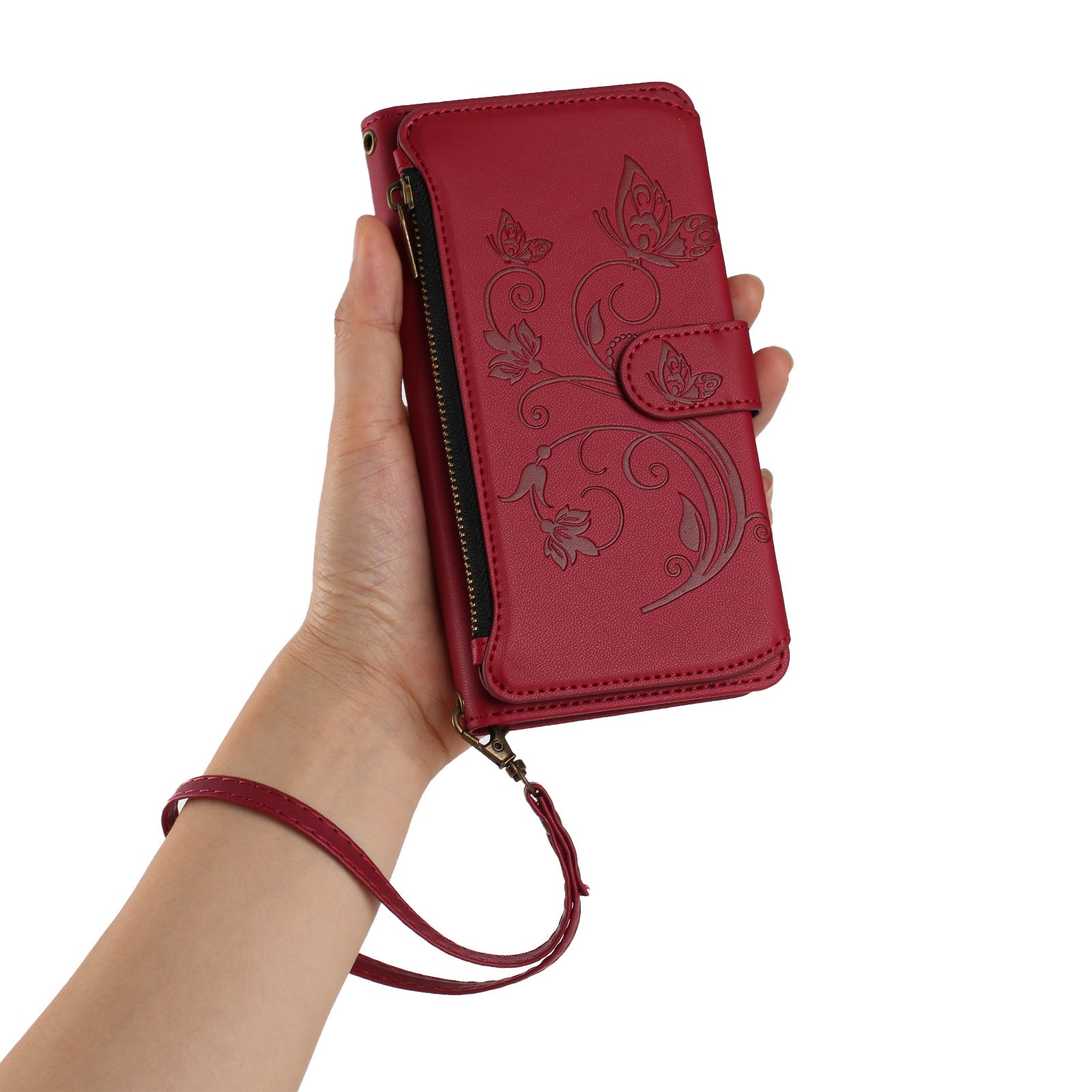 Butterfly Love Flower Embossed Crossbody Wallet Case for iPhone