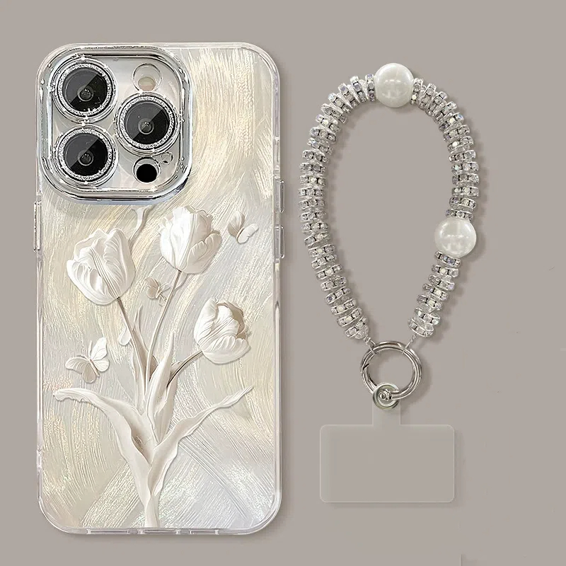 White tulip bracelet feather case For iPhone