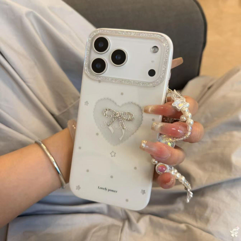 Glitter hollow heart chain mobile phone case for iPhone