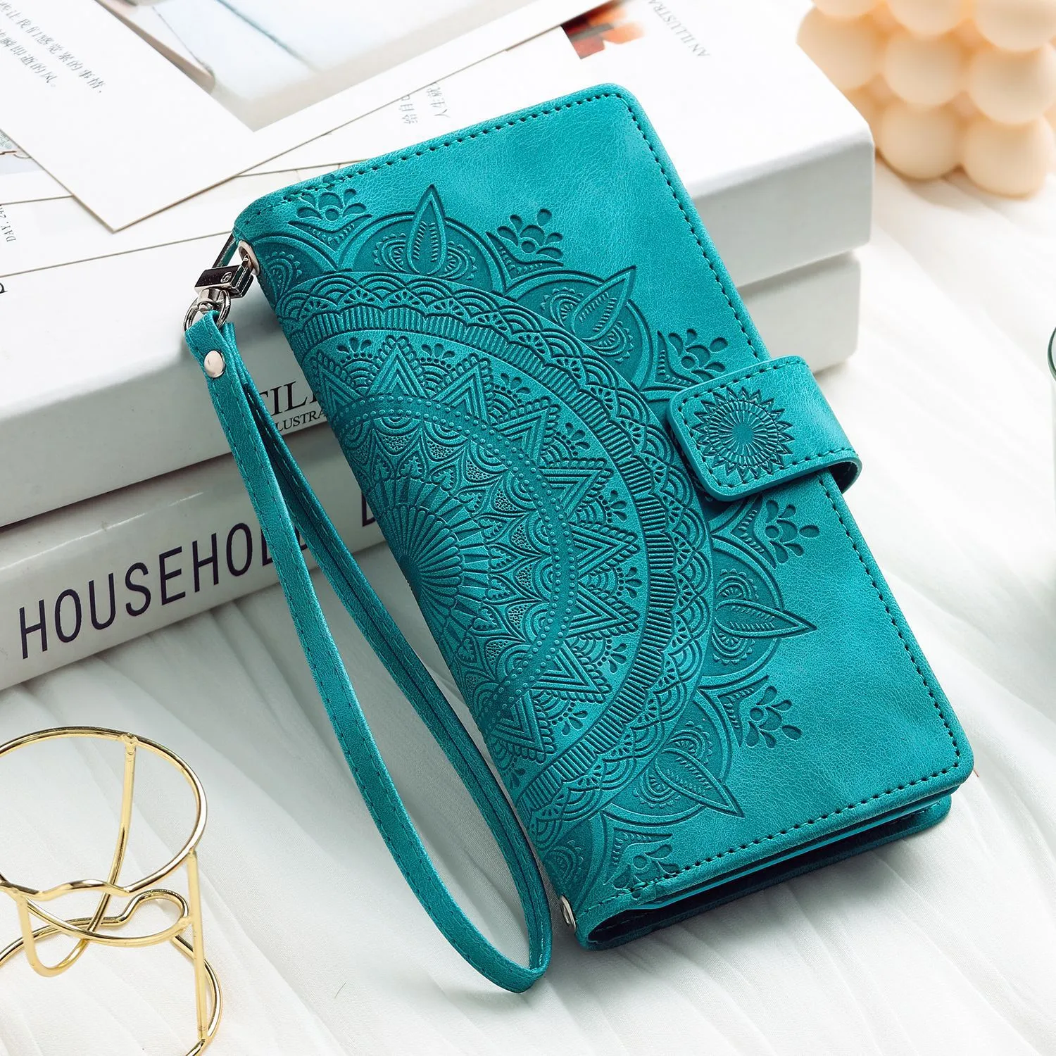 crossbody Embossing  Leather Flip Wallet Case For Samsung
