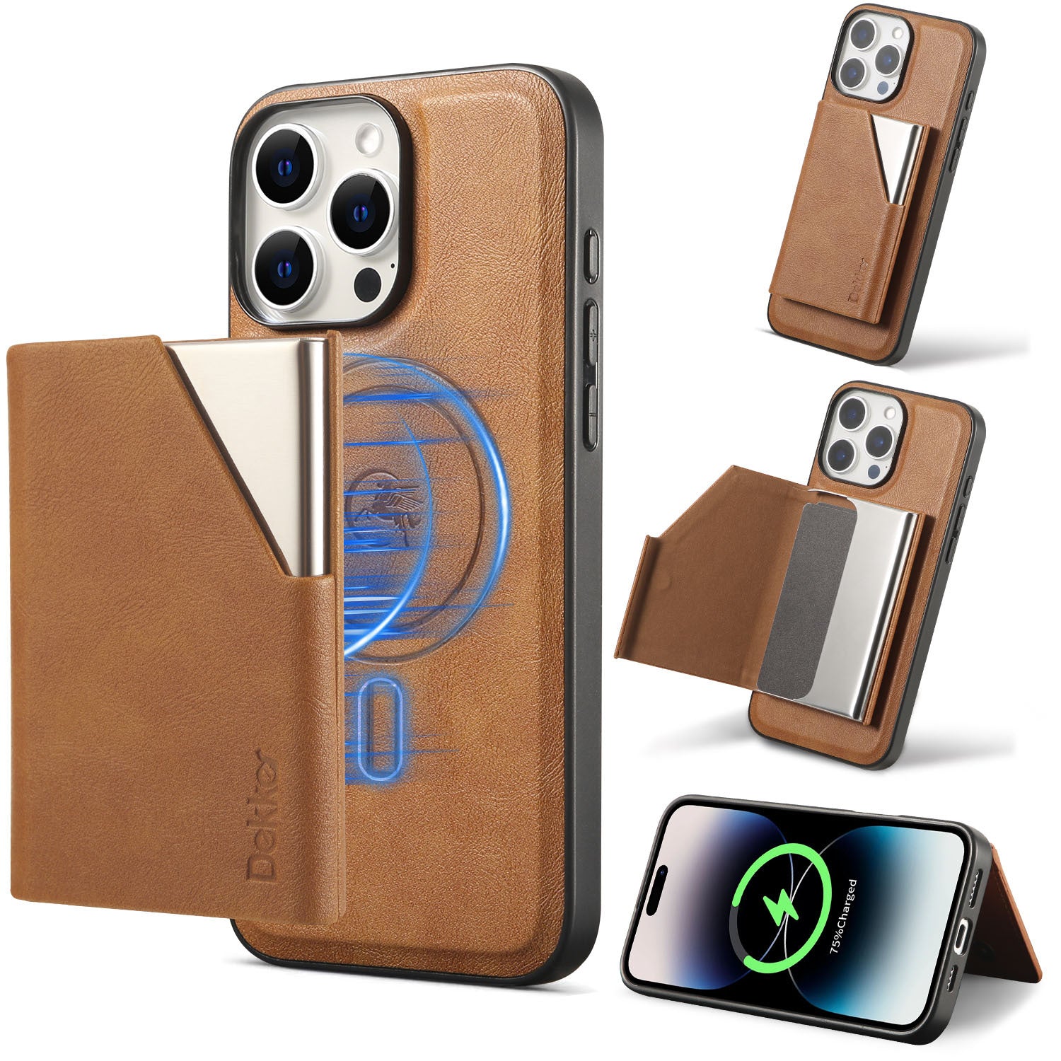 Support Magsafe wireless magnetic charging leather card holder case For iPhone