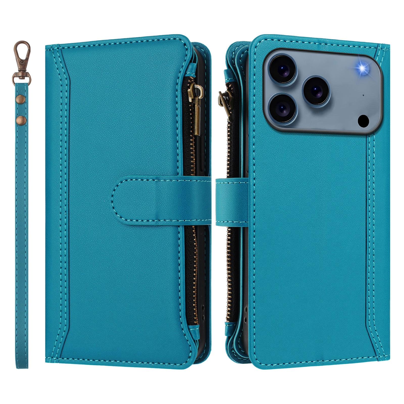 9-Card Flip Leather Zipper Wallet Case For iPhone