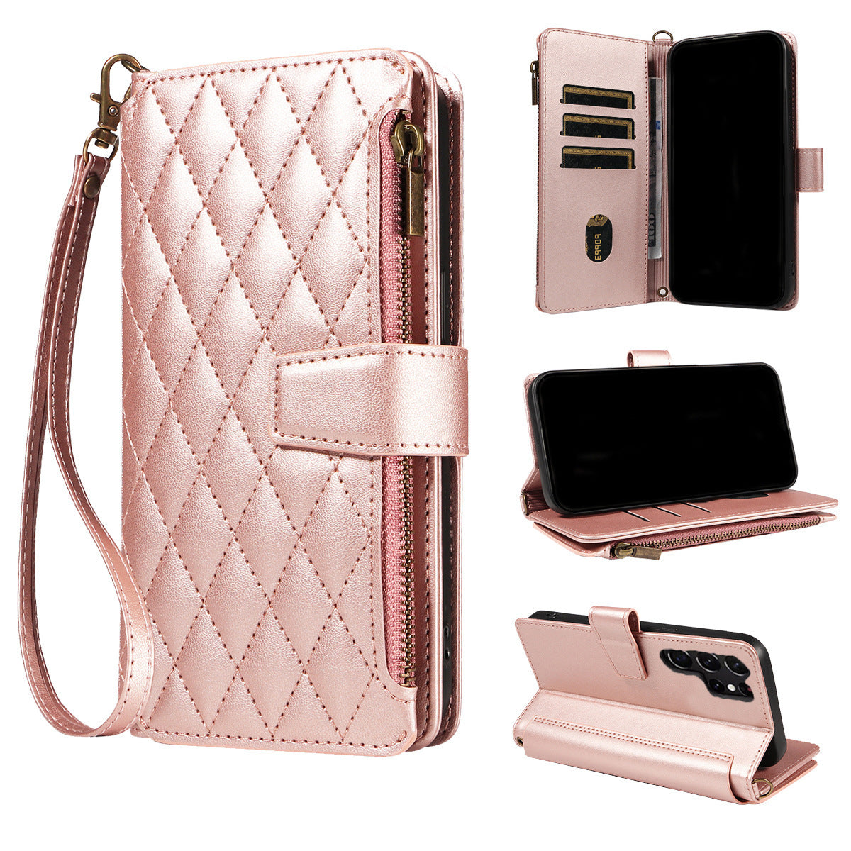 Zipper Insert Card Strap Hanging Rope Case For Samsung