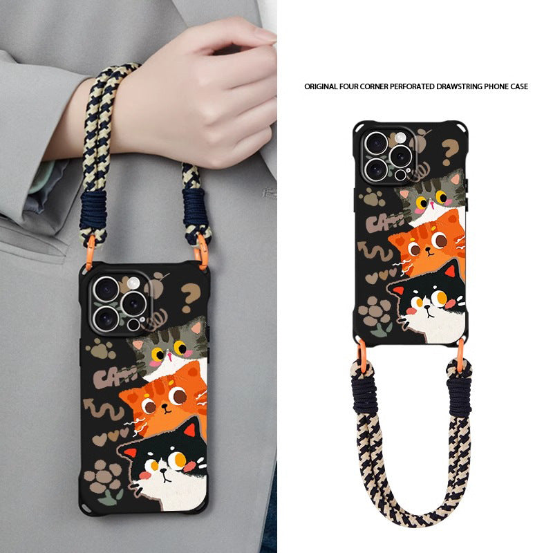 Cute cat lanyard phone case  For iPhone