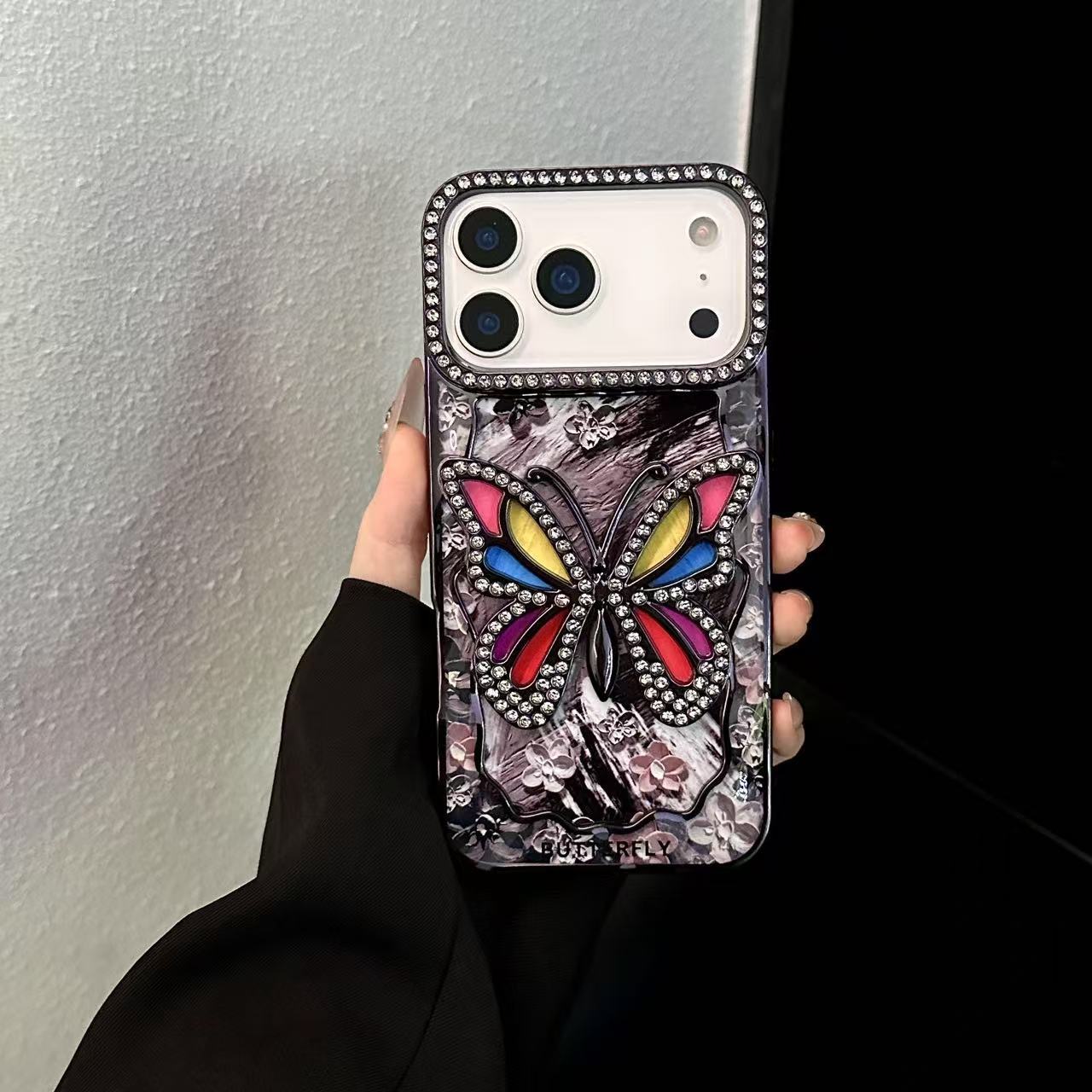 Electroplated rhinestone butterfly case for iPhone