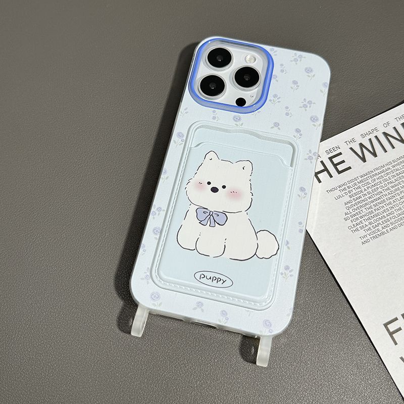 Funny cute puppy card holder lanyard case For iPhone