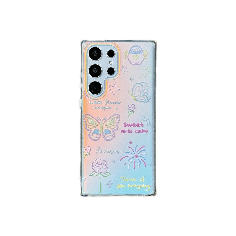 [Copy]Simple Graffiti Colorful Butterfly Laser Case for Samsung