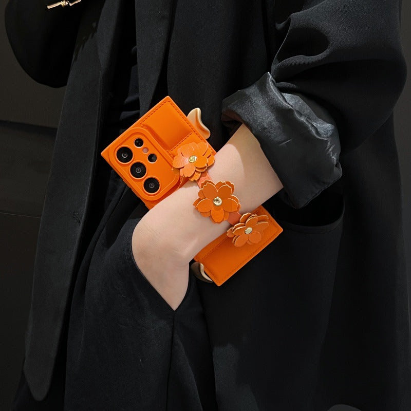 Floral Wrist Strap Down Jacket Case for Samsung