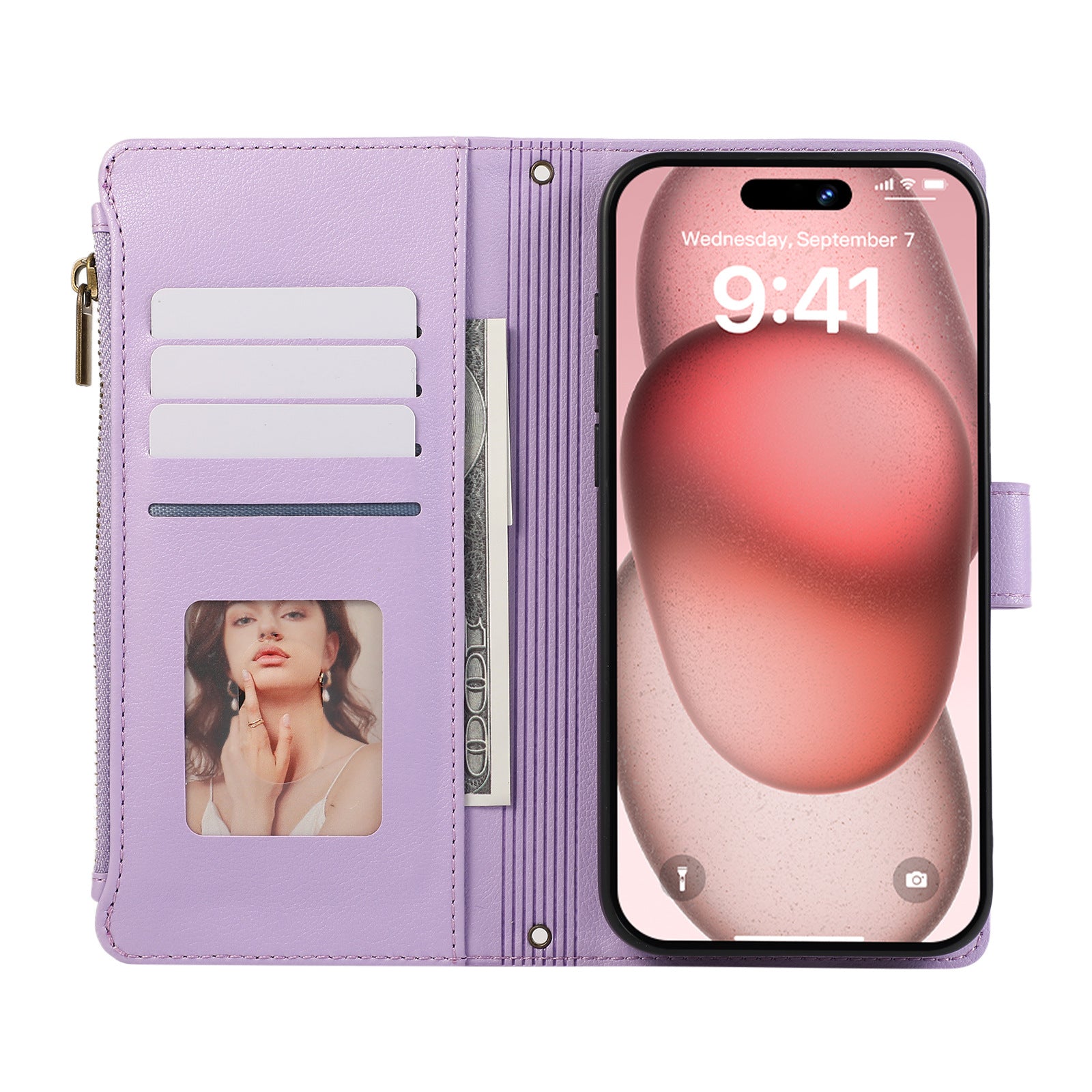 multi card zipper crossbody strap case for iPhone