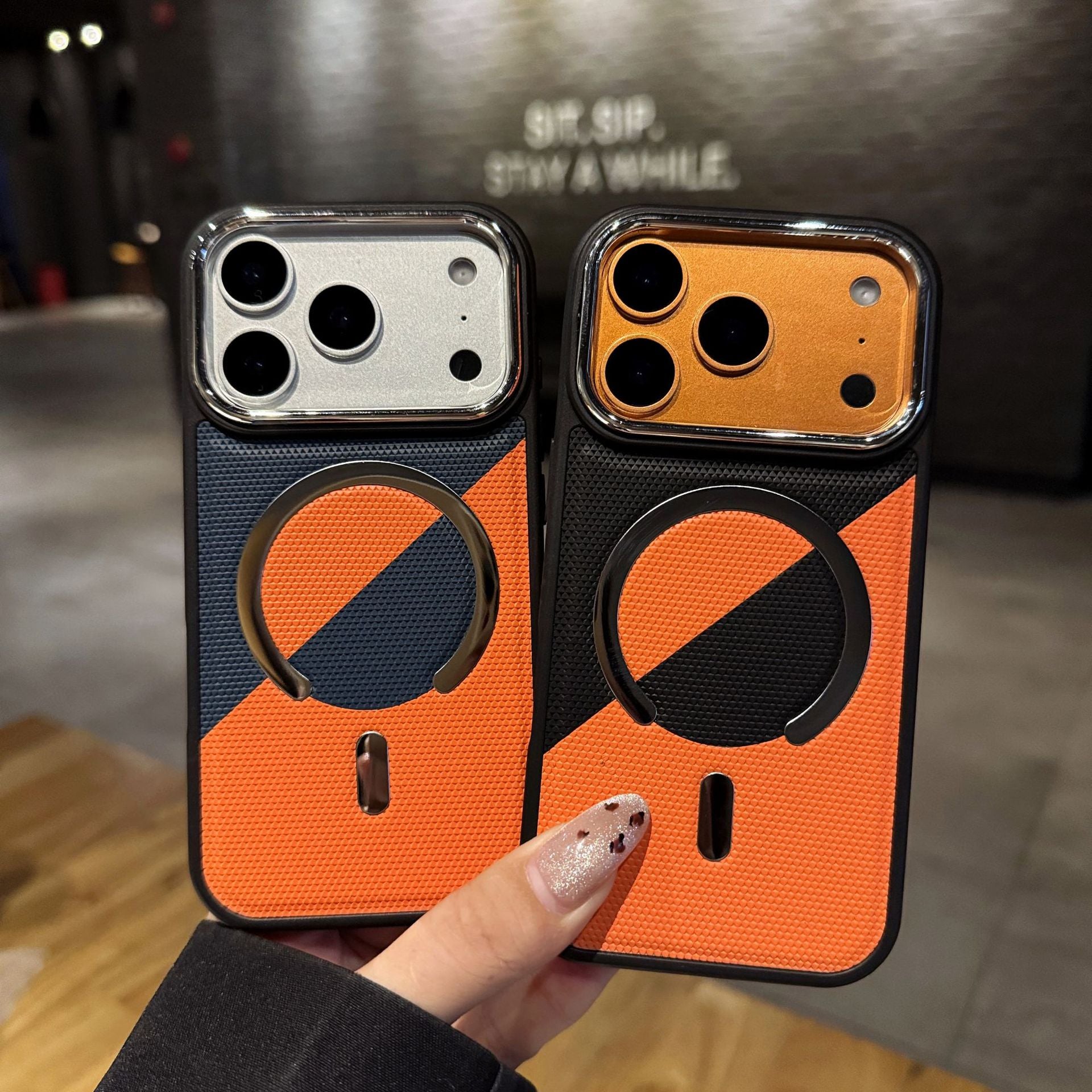 Two-tone leather texture magnetic case for iPhone