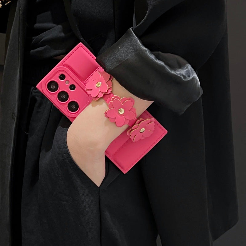 Floral Wrist Strap Down Jacket Case for Samsung