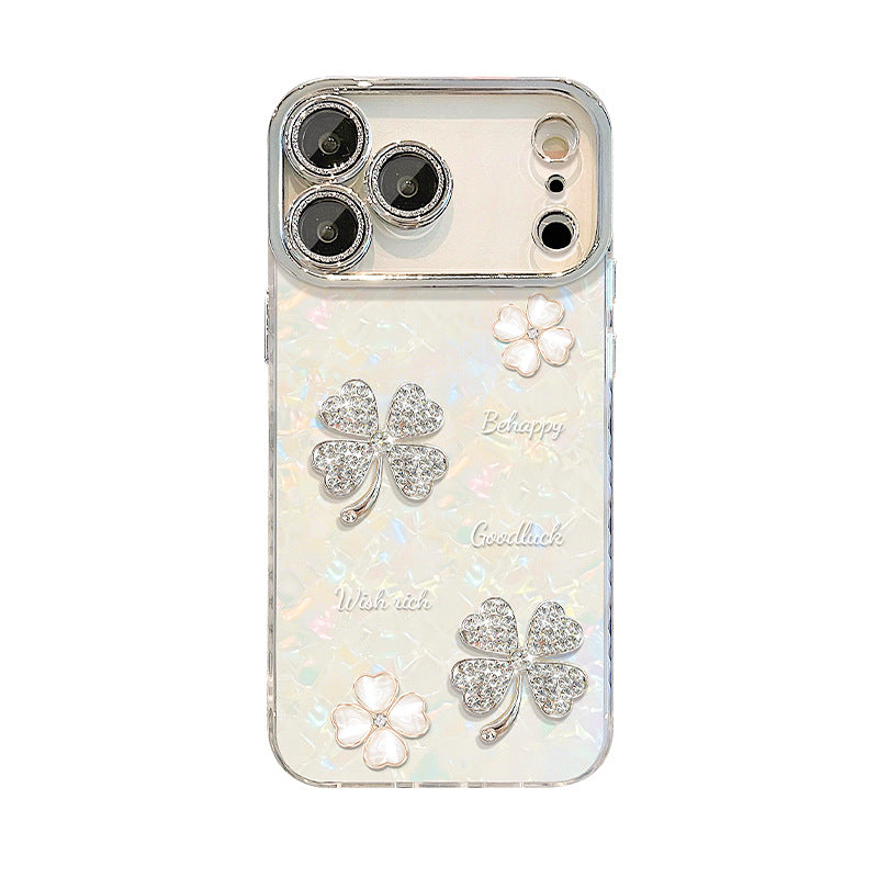 Rhinestone Four-Leaf Clover Chain Case for iPhone