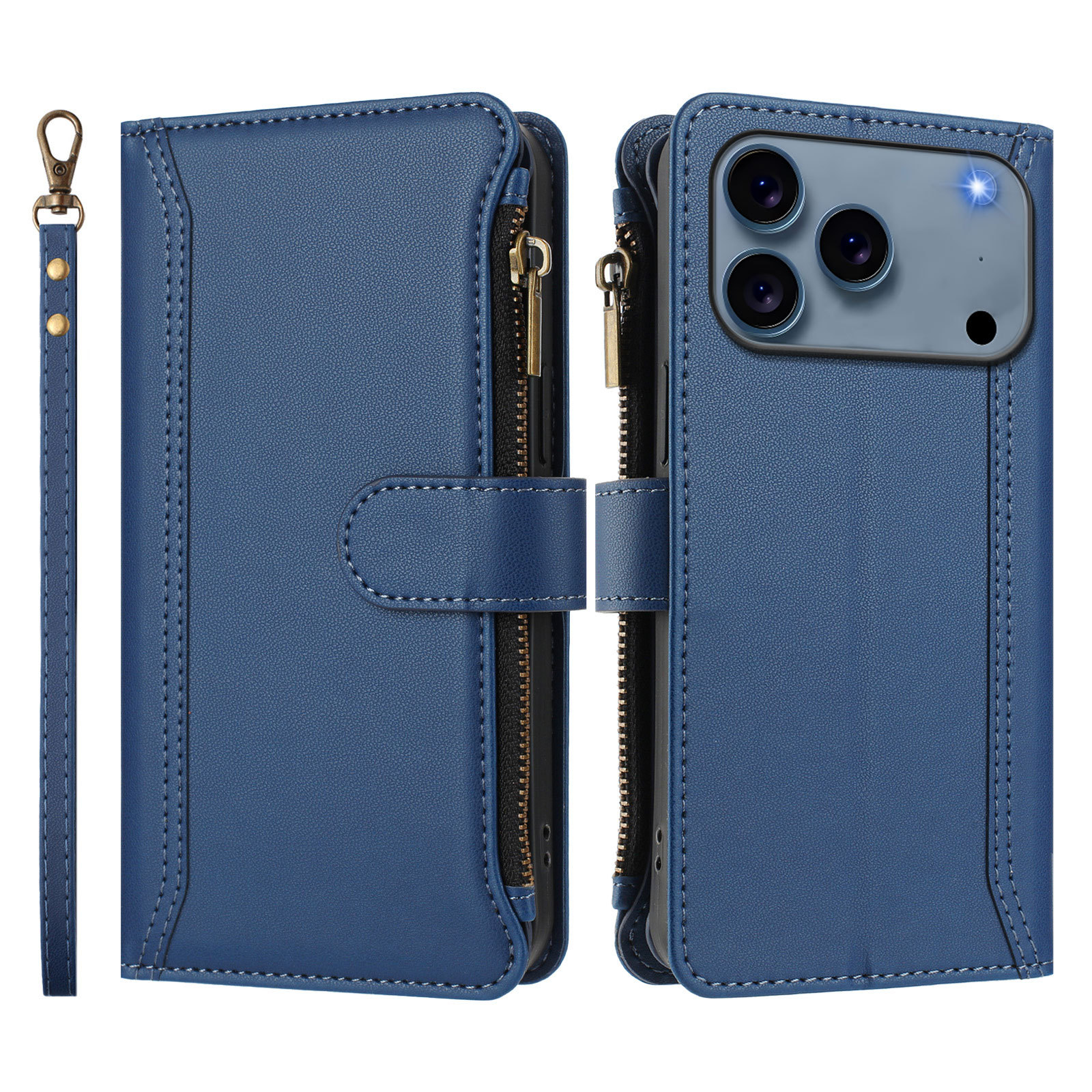 9-Card Flip Leather Zipper Wallet Case For iPhone