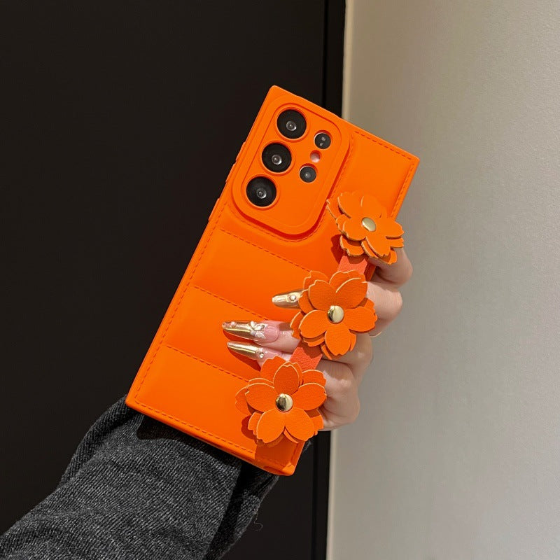 Floral Wrist Strap Down Jacket Case for Samsung