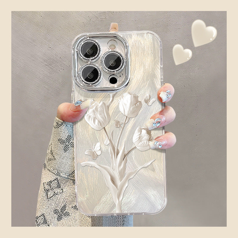 White tulip bracelet feather case For iPhone